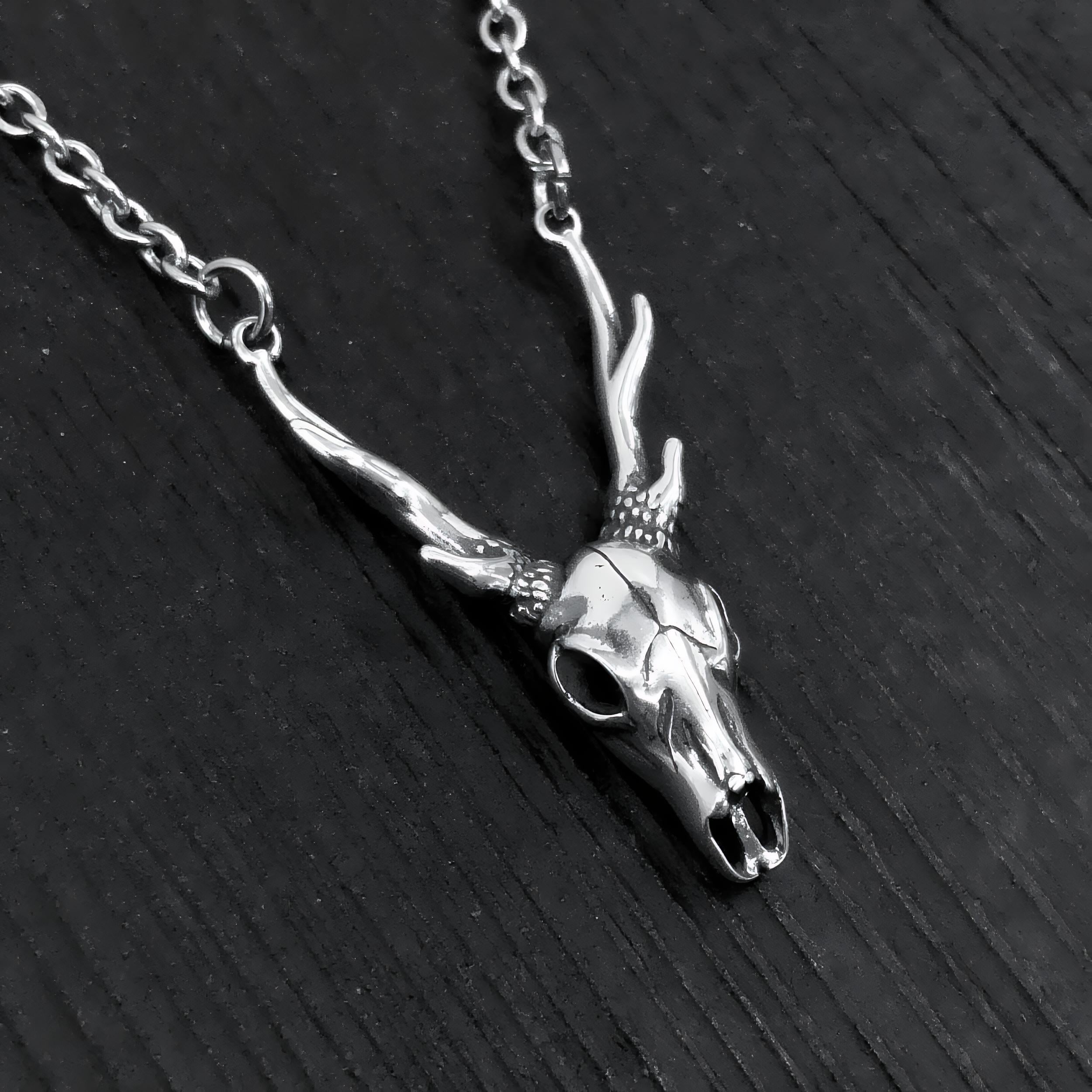 Sterling Deer Skull Pendant Necklace - Moon Raven Designs