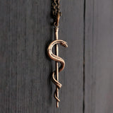 Rod Of Asclepius Pendant – Bronze Medical Necklace With Serpent Staff Symbol