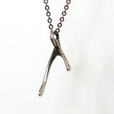 Wish Bone Necklace - Handcrafted Oxidized Silver Pendant by Moon Raven Designs