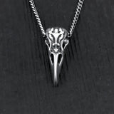 Raven Skull Pendant Engraved Floral Scroll Design 1.5 Inch Bone Necklace