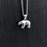 Grizzly Bear Skull Necklace - Solid Sterling Silver - Three Dimensional Detail - Polished Oxidized Finish - Multiple Chain Lengths
