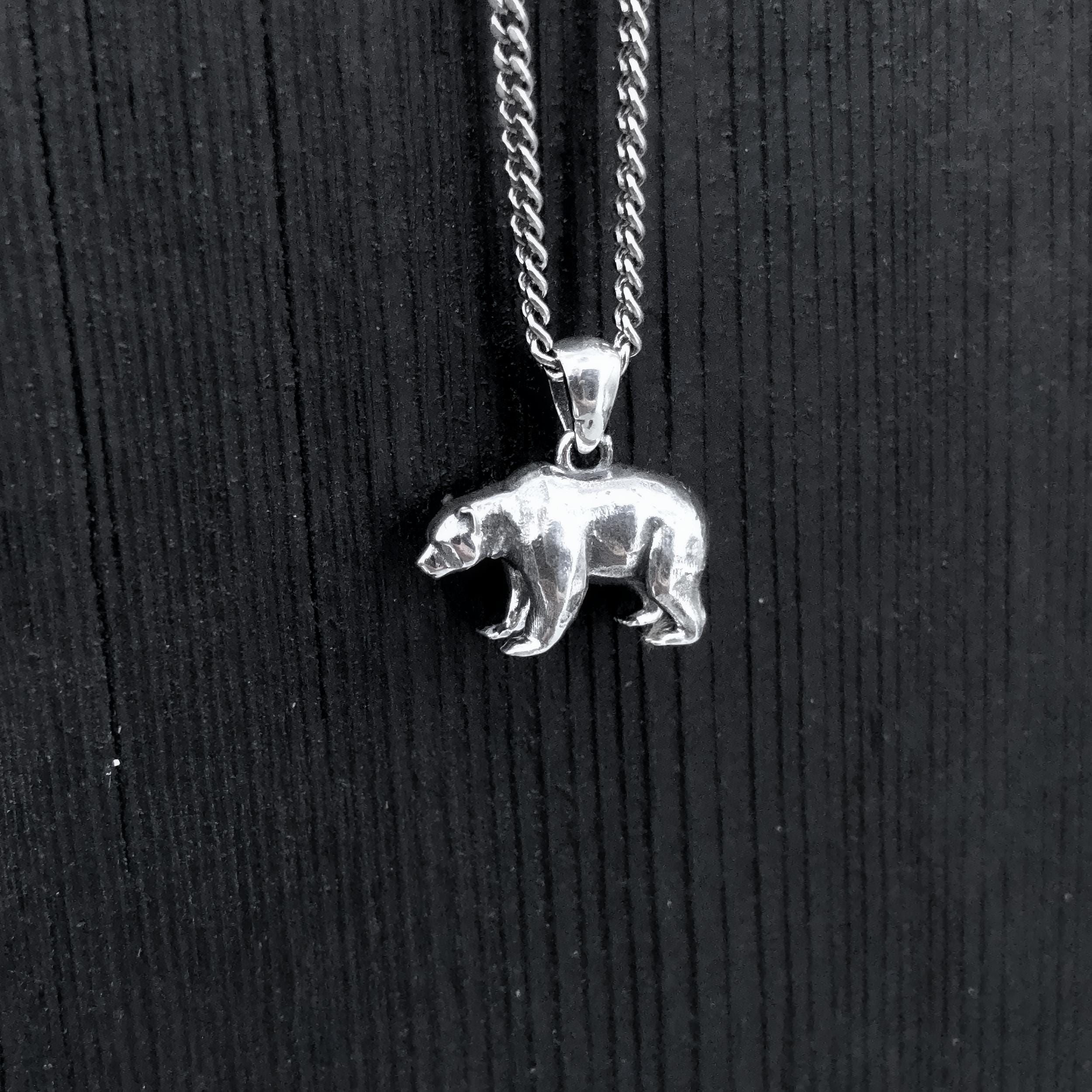 Grizzly Bear Skull Necklace - Solid Sterling Silver - Three Dimensional Detail - Polished Oxidized Finish - Multiple Chain Lengths