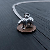Grizzly Bear Necklace - Sterling Silver Skull Pendant with Oxidized Finish