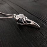 Engraved Raven Skull Pendant Necklace - Solid Hand Cast Stainless Steel - Polished Finish - Multiple Chain Options - Unisex Bird Skull Gift
