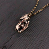 Wolf Skull Necklace - Bronze Skull Pendant With Detailed Carved Wolf Jewelry