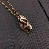 Wolf Skull Necklace - Bronze Skull Pendant With Detailed Carved Wolf Jewelry