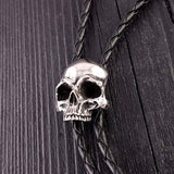 Human Skull Bolo Tie Solid Hand Cast Stainless Steel 42" Braided Cord - Moon Raven Designs