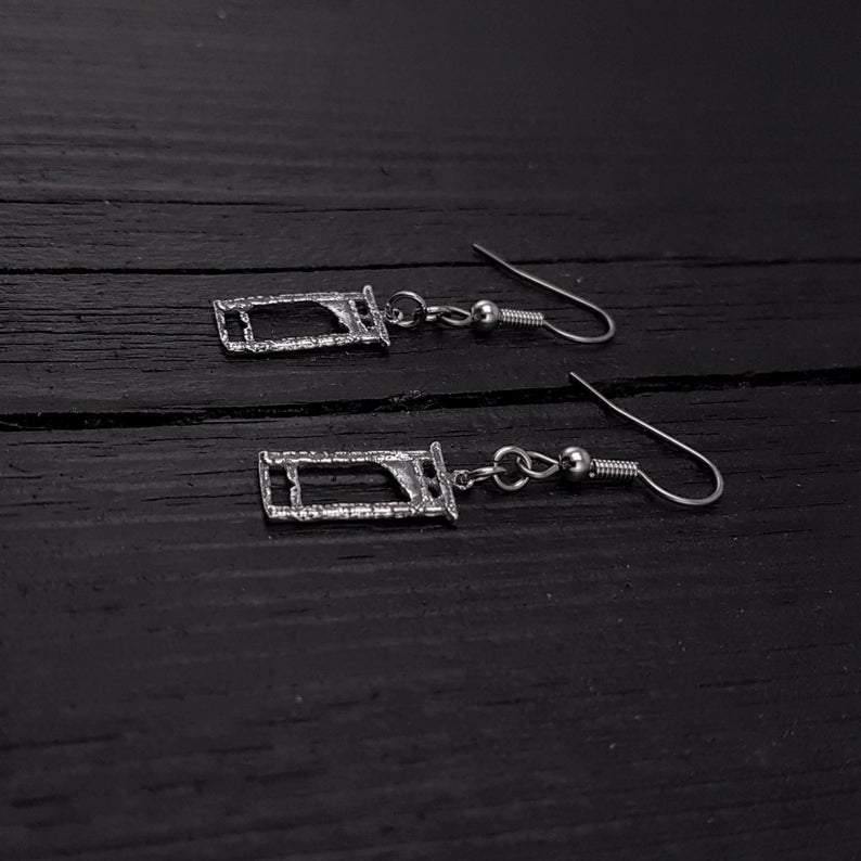 Tiny Guillotine Earrings - Solid Hand Cast 925 Sterling Silver on Stainless Steel Hooks - Moon Raven Designs