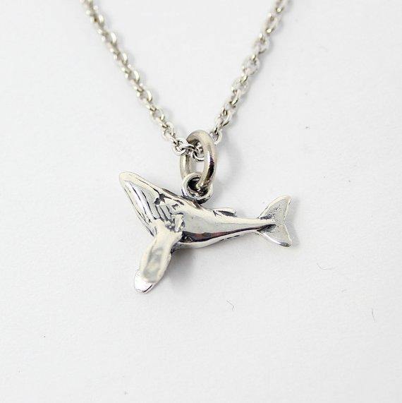 Tiny Humpback Whale Charm Necklace in Solid Sterling Silver - Moon Raven Designs