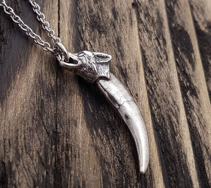 Fox Canine Tooth Pendant Charm Necklace Silver Plated Bronze - Moon Raven Designs