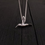 Hummingbird Charm Pendant Necklace - Solid Hand Cast 925 - Oxidized Polished Finish - Three dimensional Detail - Multiple Chain Lengths