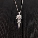 Engraved Raven Skull Pendant Necklace - Solid Hand Cast Stainless Steel - Polished Finish - Multiple Chain Options - Unisex Bird Skull Gift