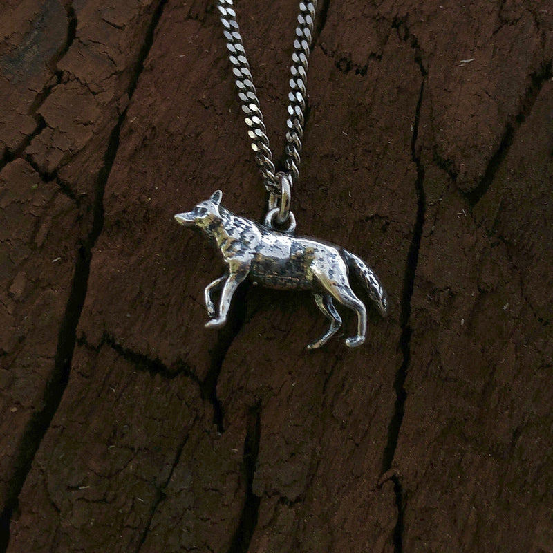 Sterling Silver 3D Grey Wolf Charm Pendant Necklace - Solid Hand Cast 925 - Wolf Jewelry Gift for Her - Multiple Chain Lengths Available