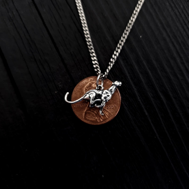 Running Cheetah Charm Pendant Necklace - Solid Hand Cast 925 Sterling Silver - Big Cat Gift for Her - Multiple Chain Options