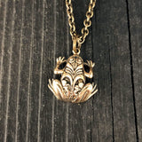 Ornate Frog Pendant Necklace in Solid Silicon Bronze - Frog Jewelry -Tree Frog Charm- Gift for Her