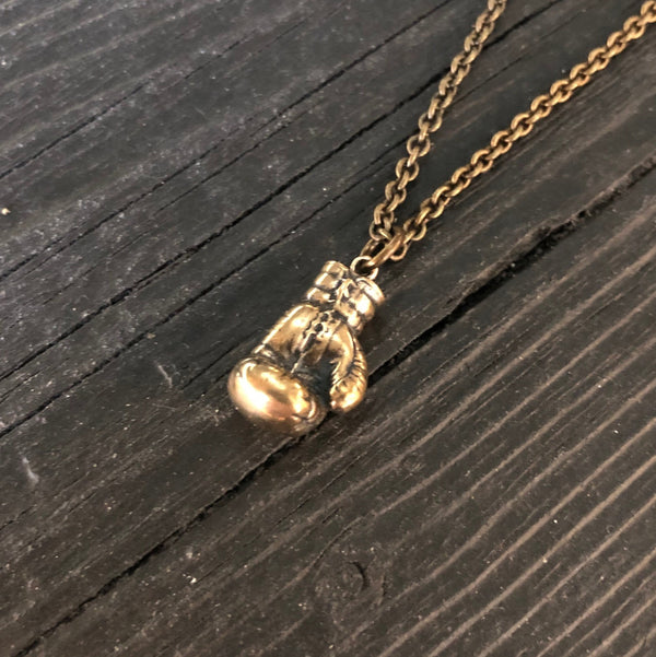 Boxing Glove Charm Pendant Necklace - Solid Cast Bronze - Polished Oxidized Finish - Multiple Chain Lengths Available