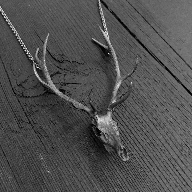 Elk Skull Necklace Solid Sterling Silver Elk Skull Pendant Oxidized Sterling Elk Antler Jewelry
