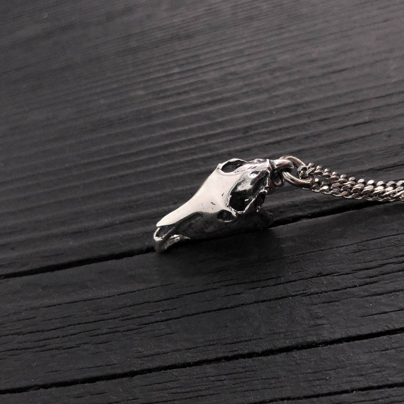 Horse Skull Charm Pendant Necklace - Solid Sterling Silver - Multiple Chain Lengths Available - Equine Equestrian Jewelry Gift